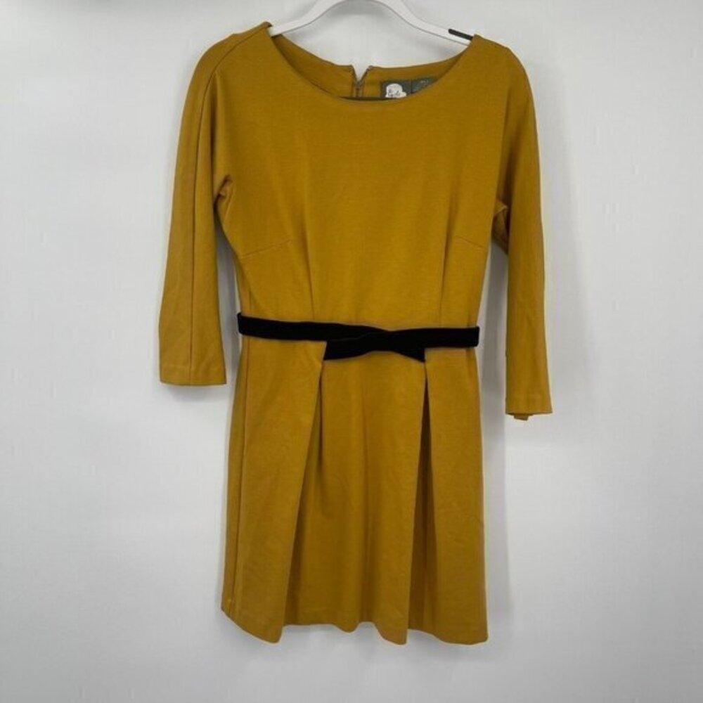 Anthropologie Girls From Savoy Womens Dress Small Yellow Sheath Belted Casual